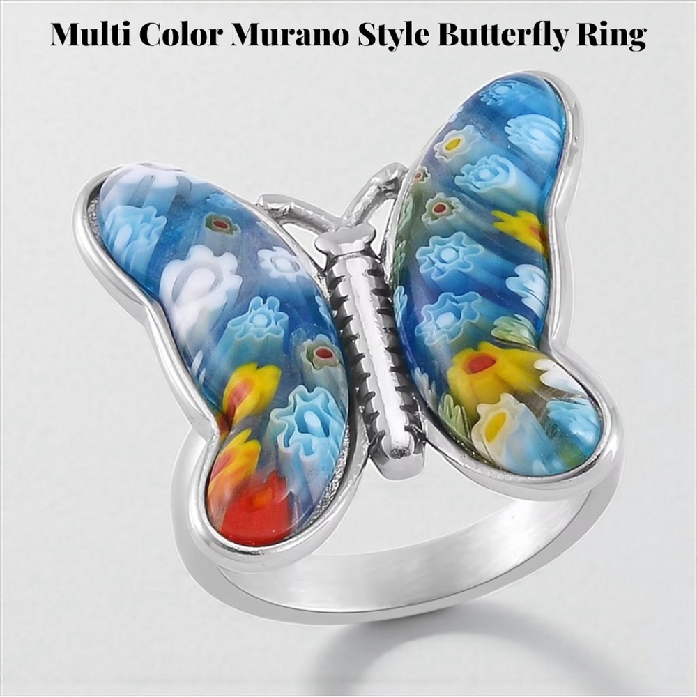 Multi Color Murano Style Butterfly Ring